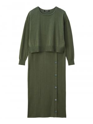 マタニティ ワンピース|レイヤード風ニットワンピース　マタニティ・授乳服【出産後も長く使える】|カーキ