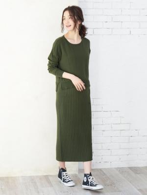 マタニティ ワンピース|レイヤード風ニットワンピース　マタニティ・授乳服【出産後も長く使える】|カーキ