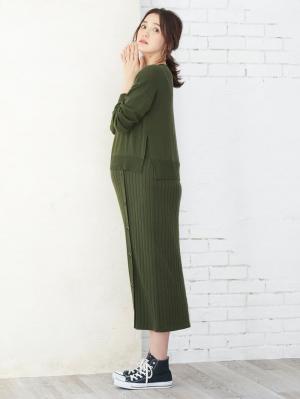マタニティ ワンピース|レイヤード風ニットワンピース　マタニティ・授乳服【出産後も長く使える】|カーキ