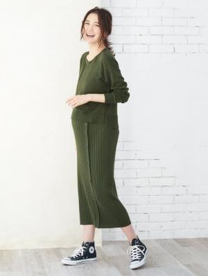 マタニティ ワンピース|レイヤード風ニットワンピース　マタニティ・授乳服【出産後も長く使える】|カーキ