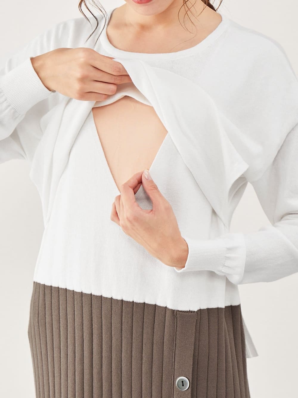 マタニティ ワンピース|レイヤード風ニットワンピース　マタニティ・授乳服【出産後も長く使える】