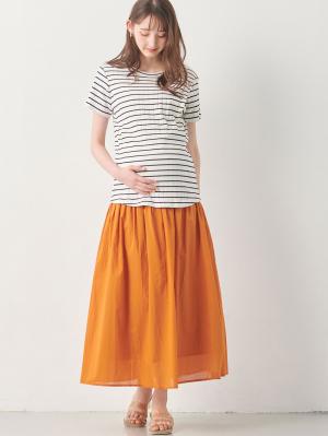 マタニティ スカート|【産前産後対応】コットンローンギャザースカート【出産後も長く使える】|キャメル
