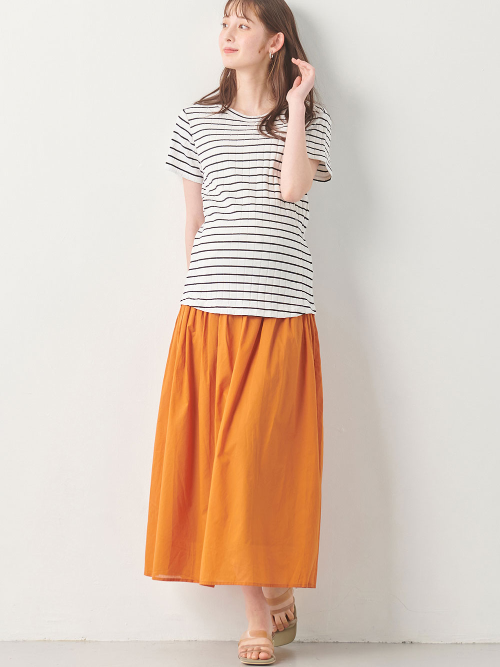 マタニティ スカート|【産前産後対応】コットンローンギャザースカート【出産後も長く使える】|キャメル