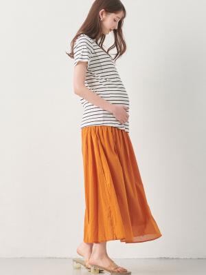 マタニティ スカート|【産前産後対応】コットンローンギャザースカート【出産後も長く使える】|キャメル