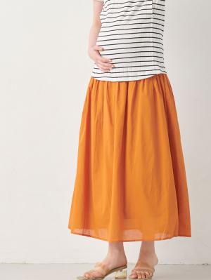 マタニティ スカート|【産前産後対応】コットンローンギャザースカート【出産後も長く使える】|キャメル