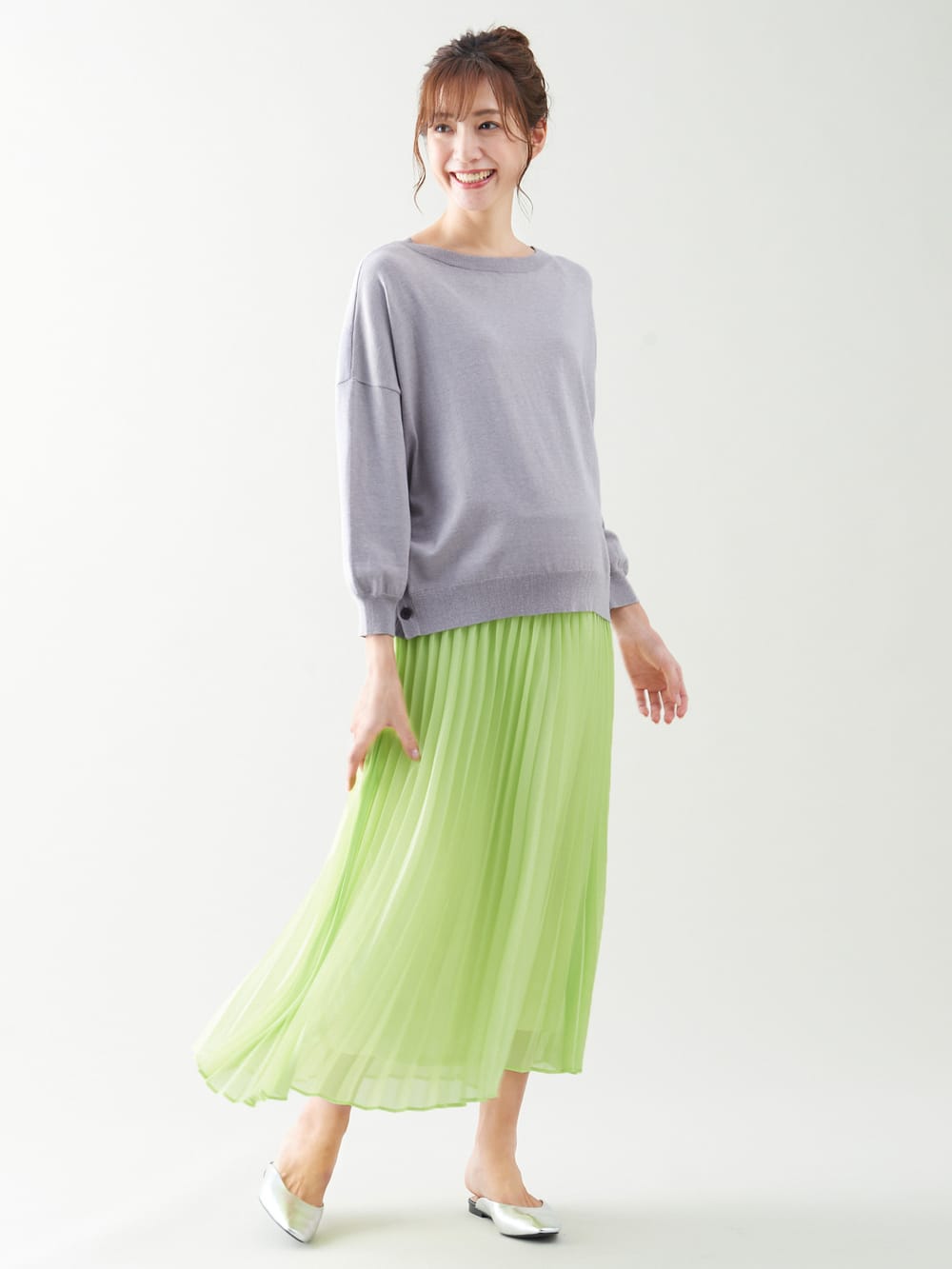 マタニティ トップス|サイドボタンニットトップス　マタニティ・授乳服【出産後も長く使える】|グレー