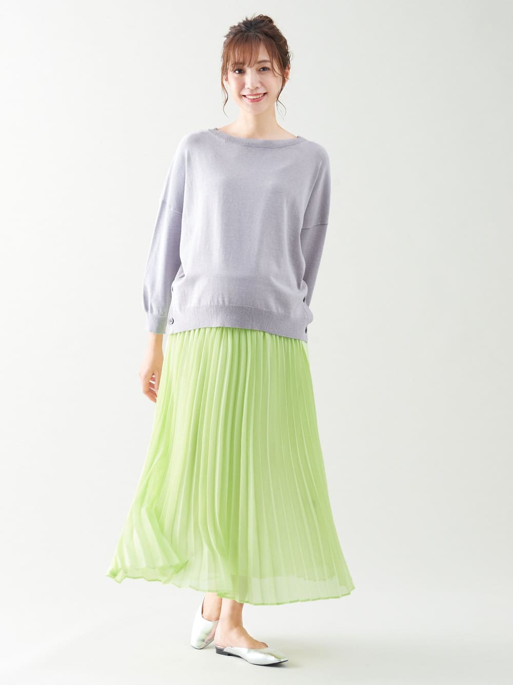 マタニティ トップス|サイドボタンニットトップス　マタニティ・授乳服【出産後も長く使える】|グレー