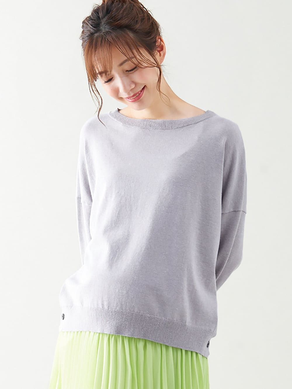 マタニティ トップス|サイドボタンニットトップス　マタニティ・授乳服【出産後も長く使える】|グレー