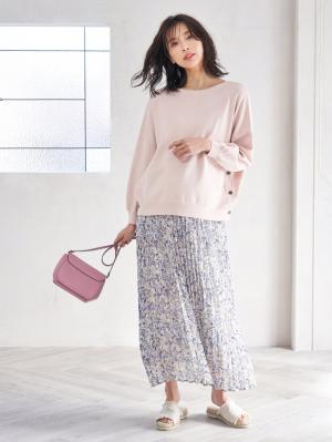 マタニティ トップス|サイドボタンニットトップス　マタニティ・授乳服【出産後も長く使える】|ライトピンク