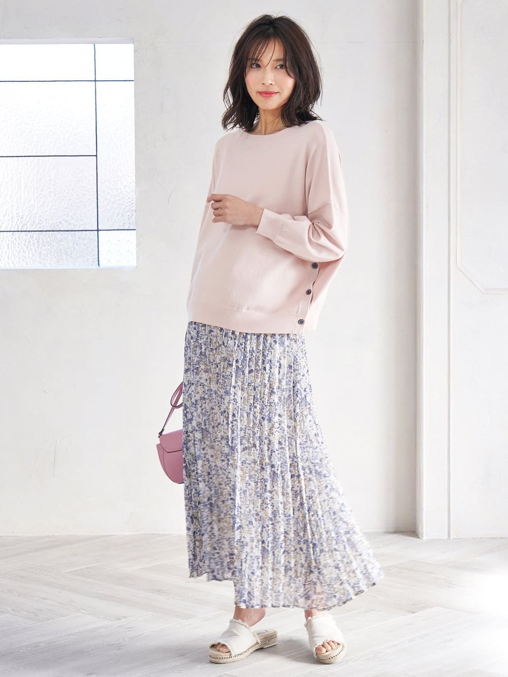 マタニティ トップス|サイドボタンニットトップス　マタニティ・授乳服【出産後も長く使える】|ライトピンク