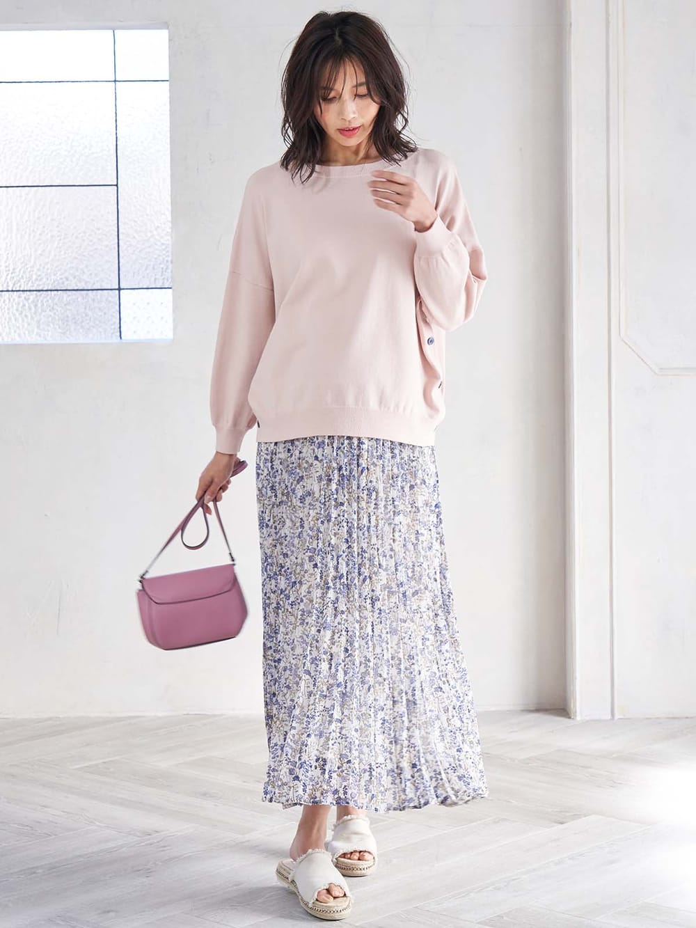 マタニティ トップス|サイドボタンニットトップス　マタニティ・授乳服【出産後も長く使える】|ライトピンク