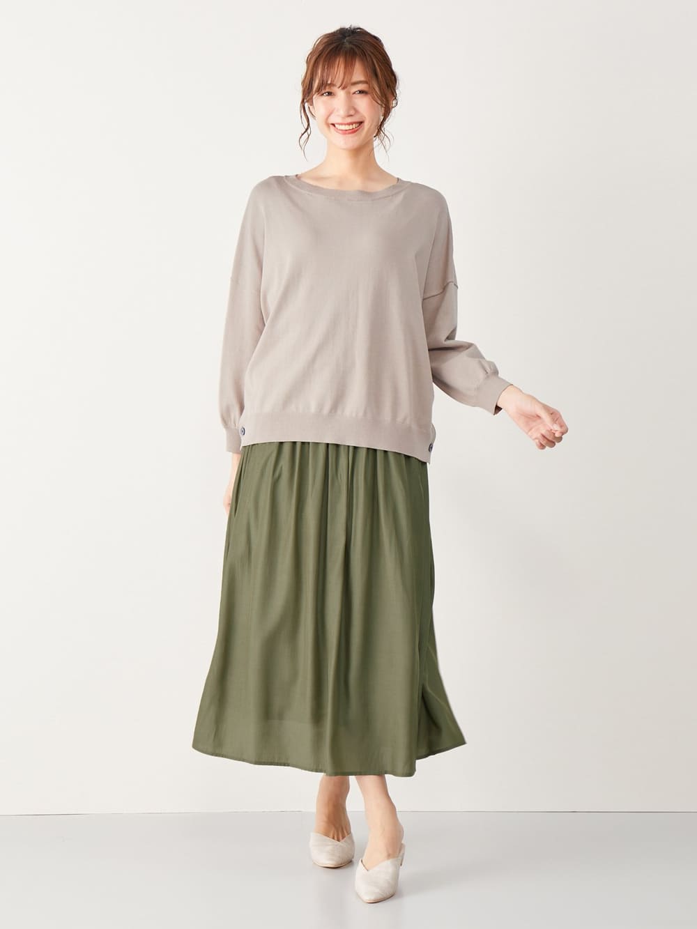 マタニティ トップス|サイドボタンニットトップス　マタニティ・授乳服【出産後も長く使える】|ベージュ