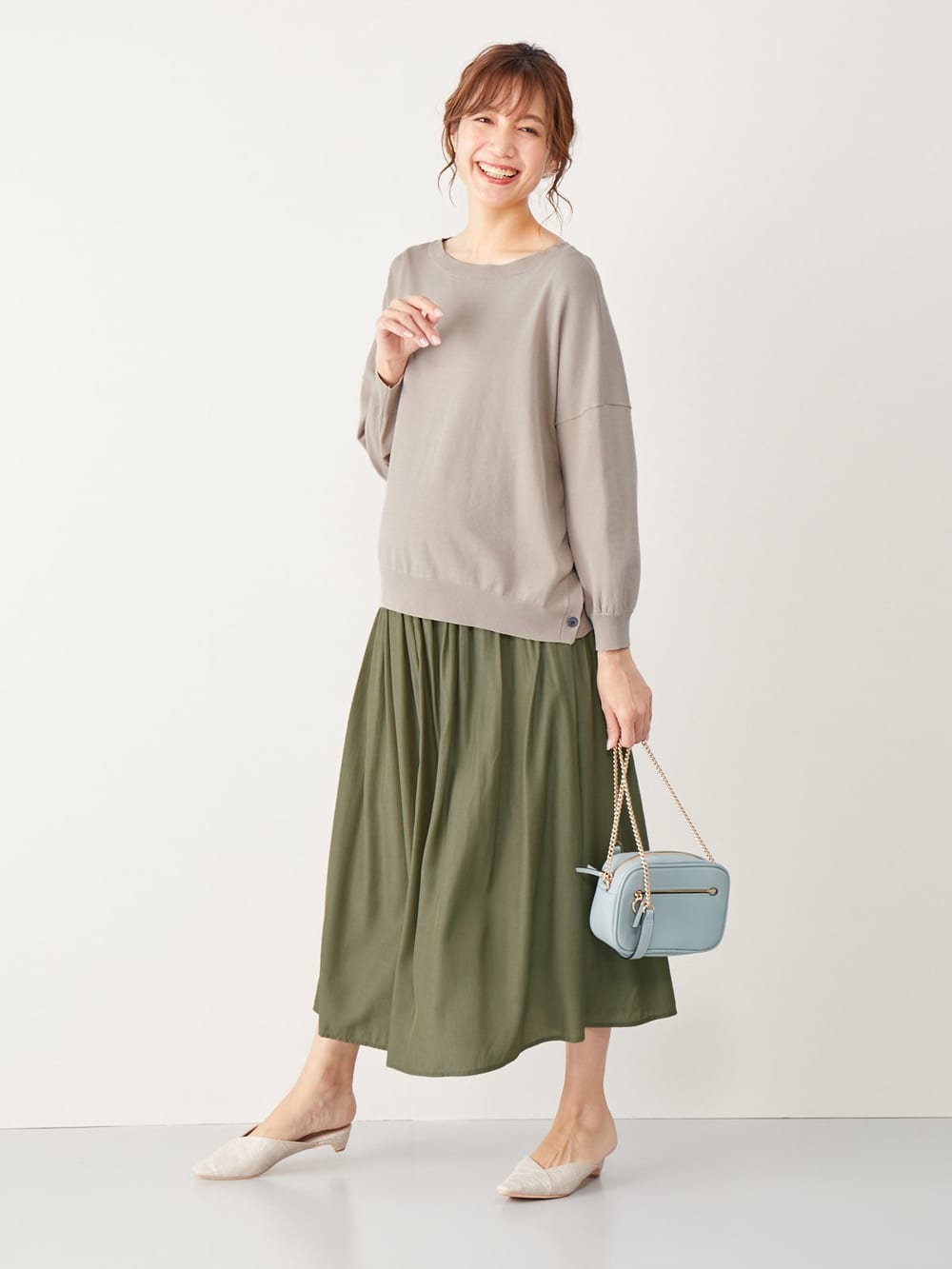 マタニティ トップス|サイドボタンニットトップス　マタニティ・授乳服【出産後も長く使える】|ベージュ