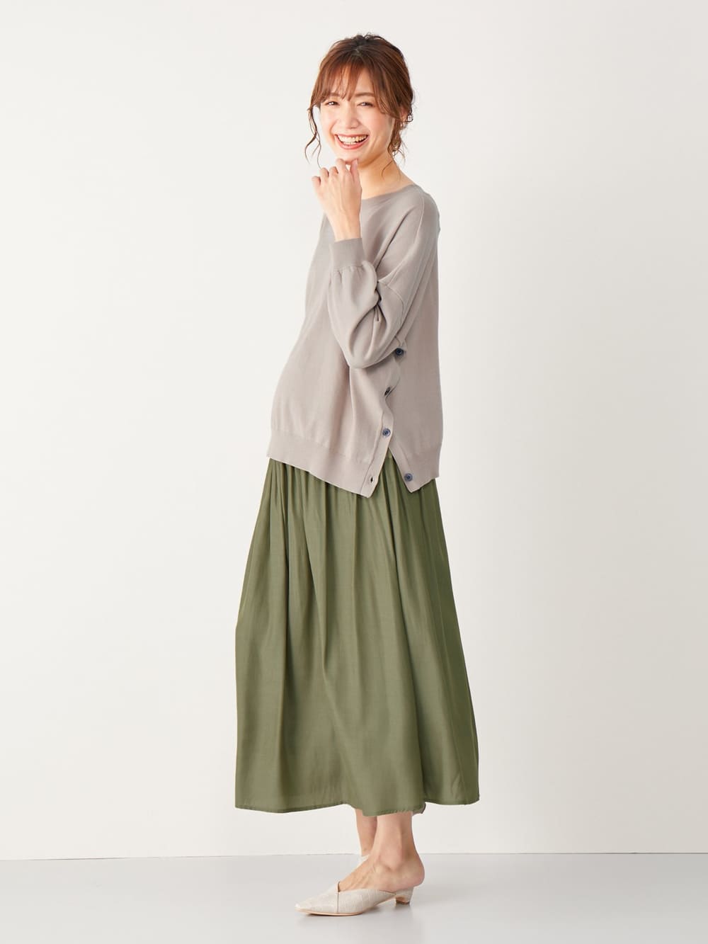 マタニティ トップス|サイドボタンニットトップス　マタニティ・授乳服【出産後も長く使える】|ベージュ