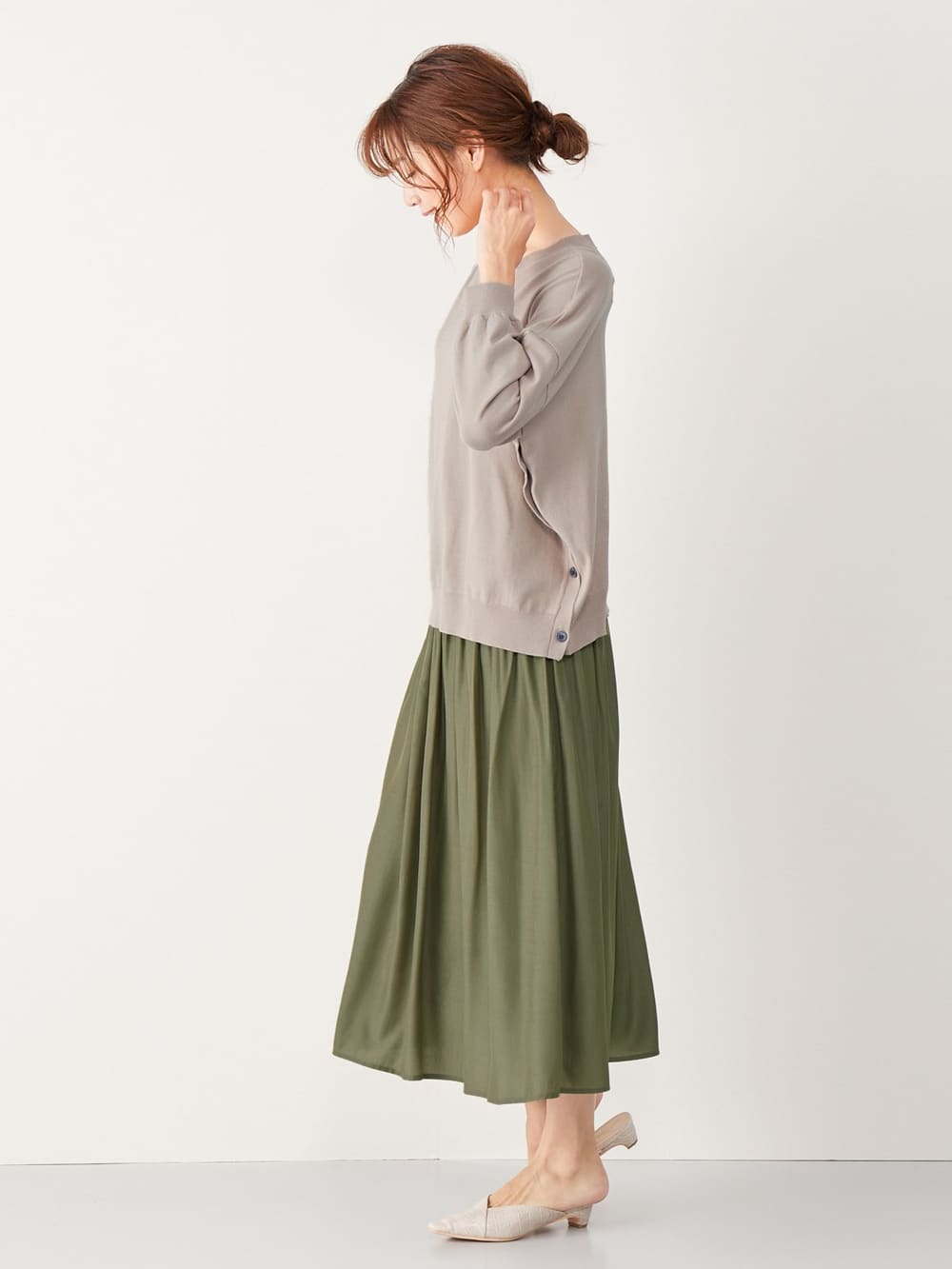 マタニティ トップス|サイドボタンニットトップス　マタニティ・授乳服【出産後も長く使える】|ベージュ