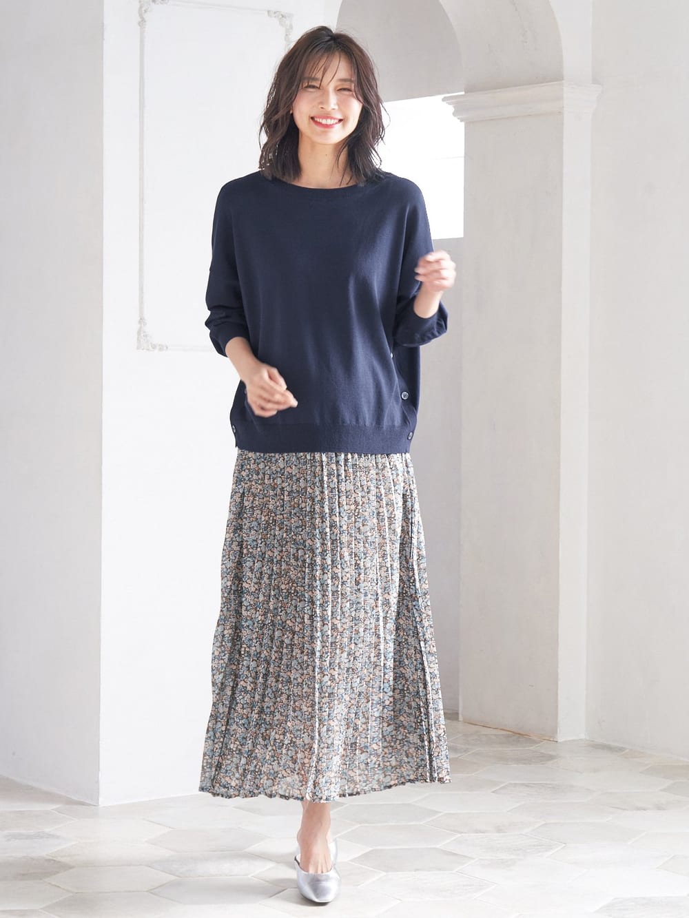 マタニティ トップス|サイドボタンニットトップス　マタニティ・授乳服【出産後も長く使える】|ネイビー