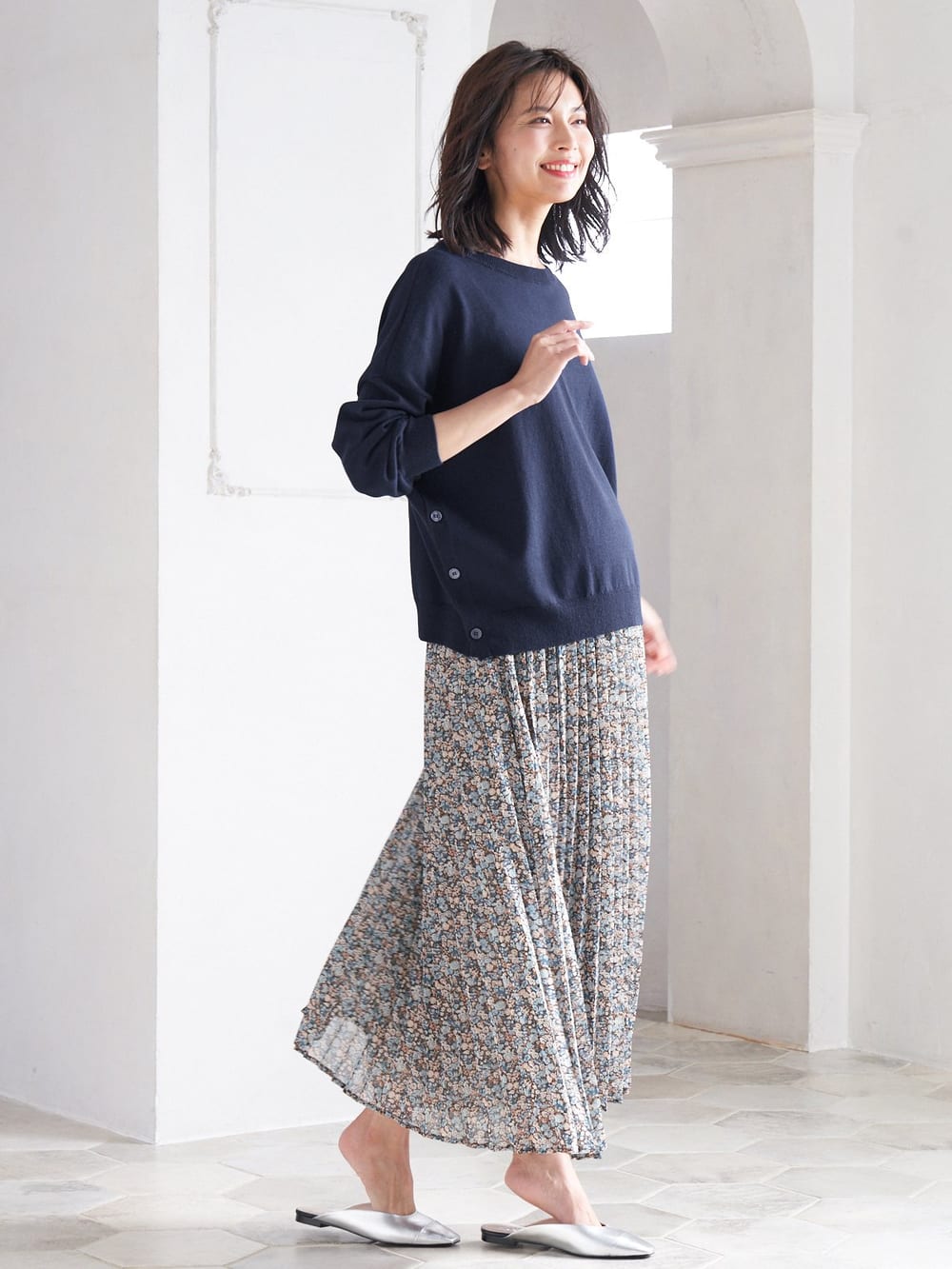 マタニティ トップス|サイドボタンニットトップス　マタニティ・授乳服【出産後も長く使える】|ネイビー