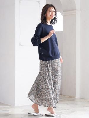 マタニティ トップス|サイドボタンニットトップス　マタニティ・授乳服【出産後も長く使える】|ネイビー