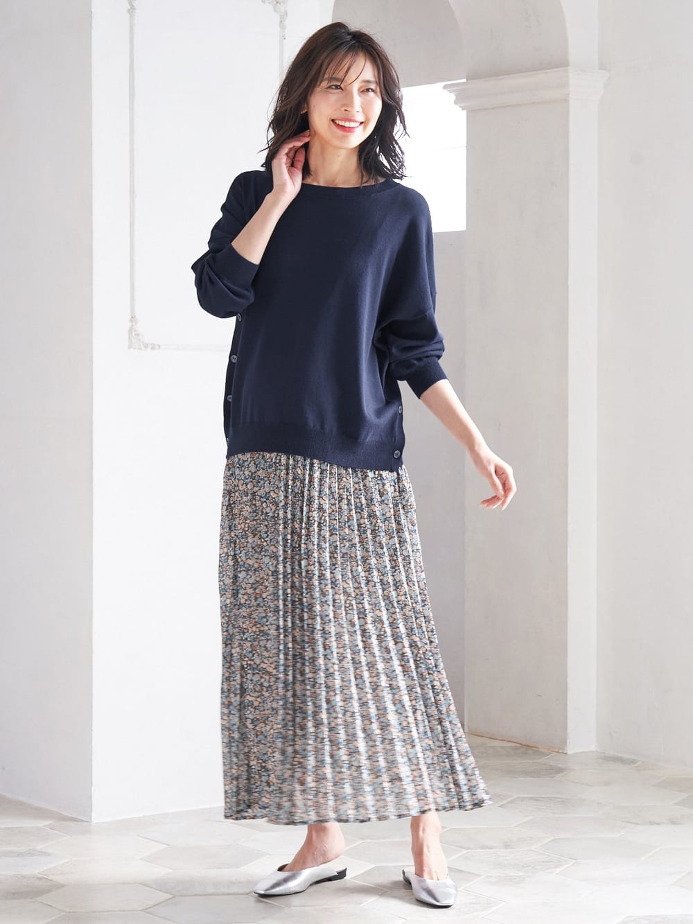 マタニティ トップス|サイドボタンニットトップス　マタニティ・授乳服【出産後も長く使える】|ネイビー