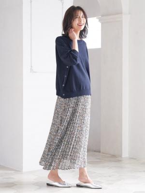 マタニティ トップス|サイドボタンニットトップス　マタニティ・授乳服【出産後も長く使える】|ネイビー