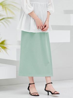 マタニティ スカート|【産前産後対応】リブラップマキシスカート【出産後も長く使える】|ミントグリーン