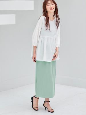 マタニティ スカート|【産前産後対応】リブラップマキシスカート【出産後も長く使える】|ミントグリーン