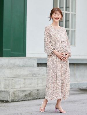 花柄ロングワンピース マタニティ・授乳服【出産後も長く使える