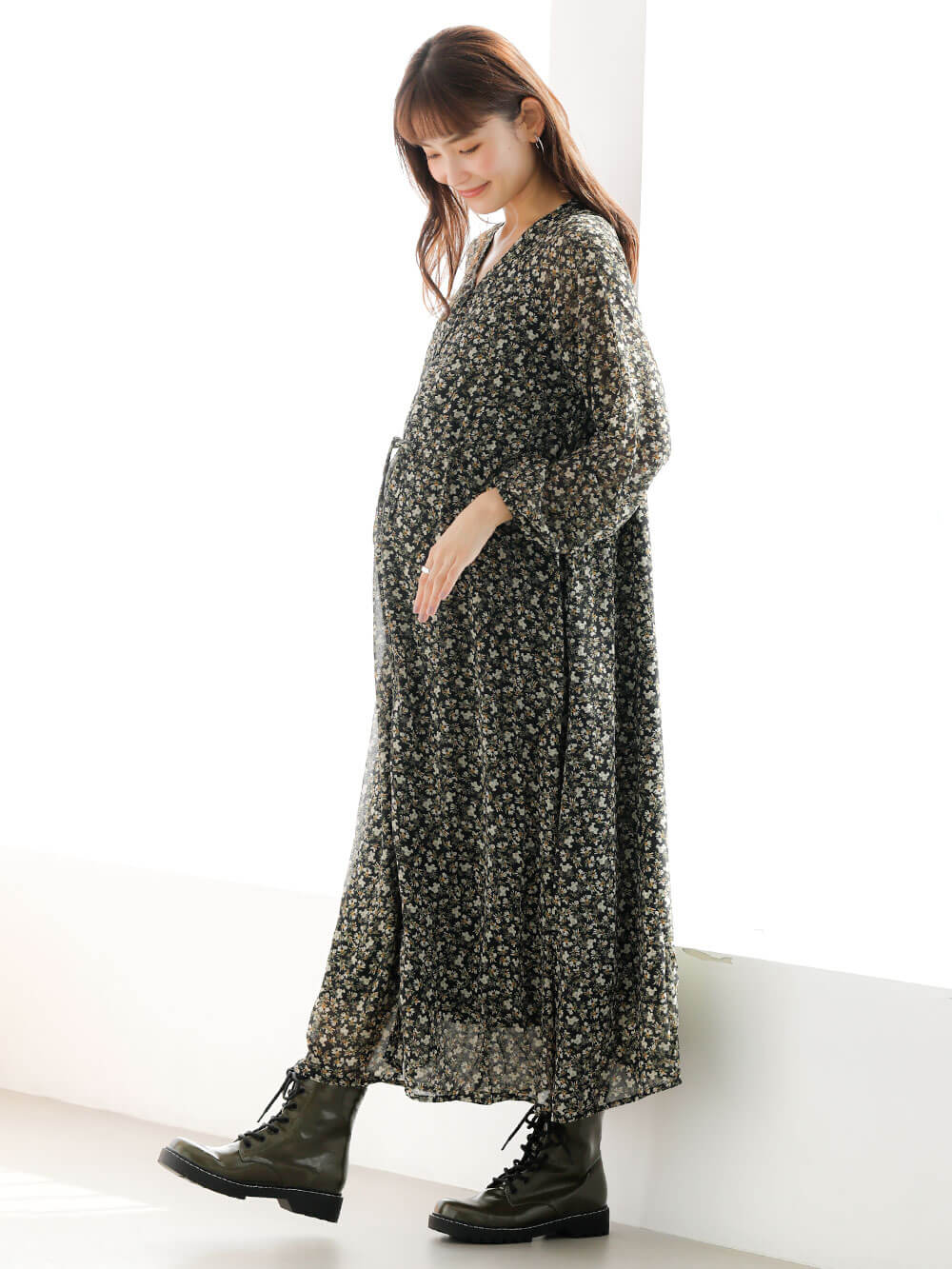 マタニティ ワンピース 授乳しやすい 花柄ロングワンピース マタニティウェア 授乳服通販 エンジェリーベ 公式