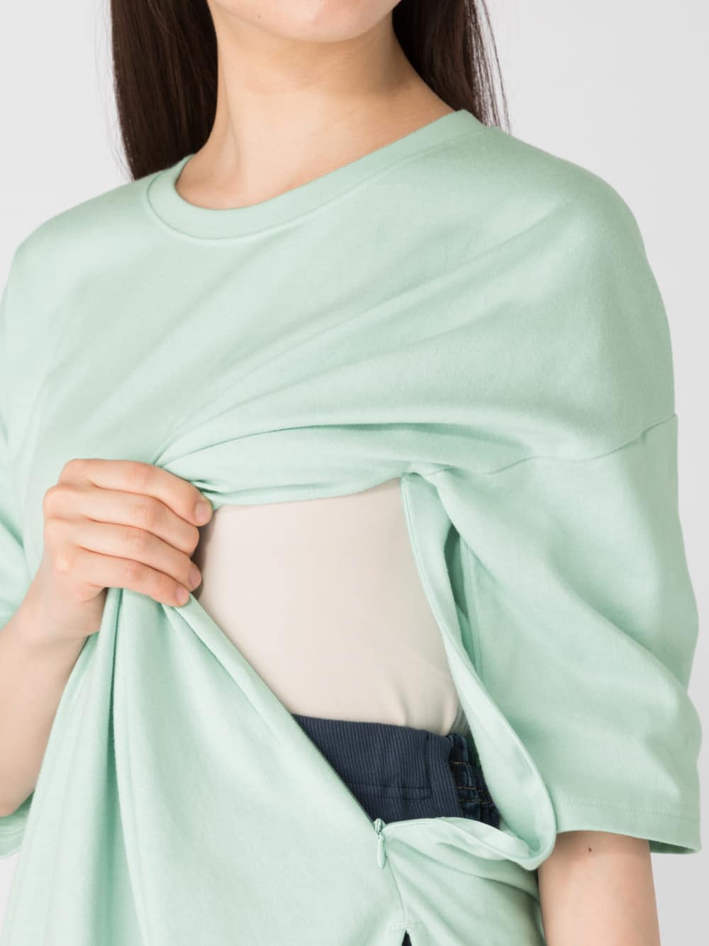 マタニティ ワンピース|【授乳口付】ビックシルエットバスクチュニックワンピース【出産後も長く使える】