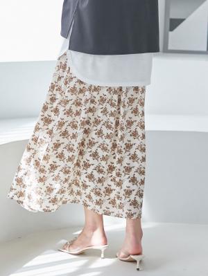 マタニティ スカート|【産前産後対応】フラワープリントギャザーロングスカート【出産後も長く使える】|アイボリー