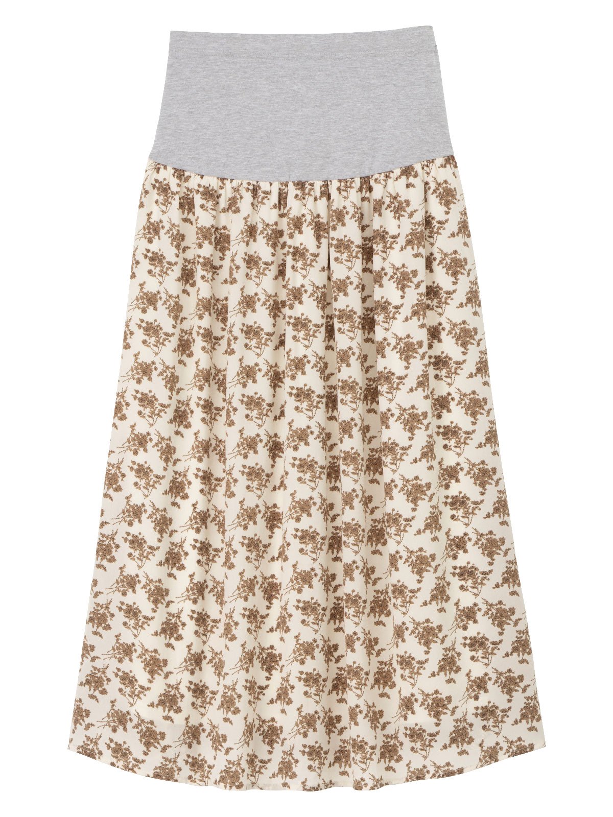 マタニティ スカート|【産前産後対応】フラワープリントギャザーロングスカート【出産後も長く使える】|アイボリー