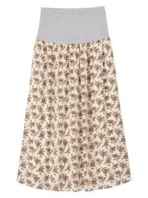 マタニティ スカート|【産前産後対応】フラワープリントギャザーロングスカート【出産後も長く使える】|アイボリー