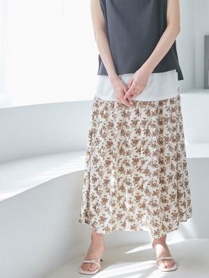 マタニティ スカート|【産前産後対応】フラワープリントギャザーロングスカート【出産後も長く使える】|アイボリー