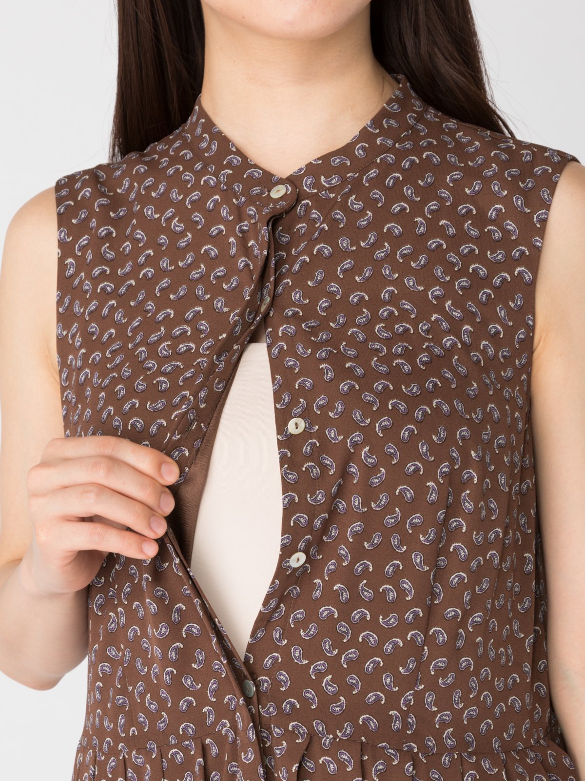 マタニティ ワンピース|ペイズリー柄ノースリーブワンピース　マタニティ・授乳服【出産後も長く使える】