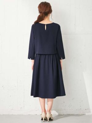 マタニティ ワンピース|八分袖レイヤードギャザーフレアワンピース マタニティ・授乳服【出産後も長く使える】