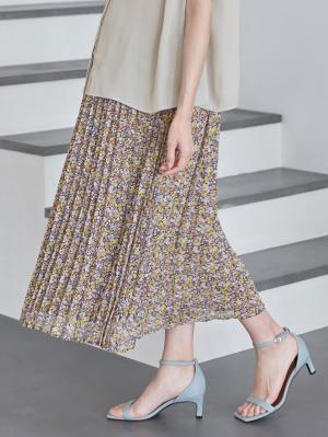 マタニティ スカート|【産前産後対応】花柄シフォンプリーツスカート【出産後も長く使える】|ブラウン