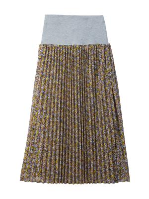 マタニティ スカート|【産前産後対応】花柄シフォンプリーツスカート【出産後も長く使える】|ブラウン