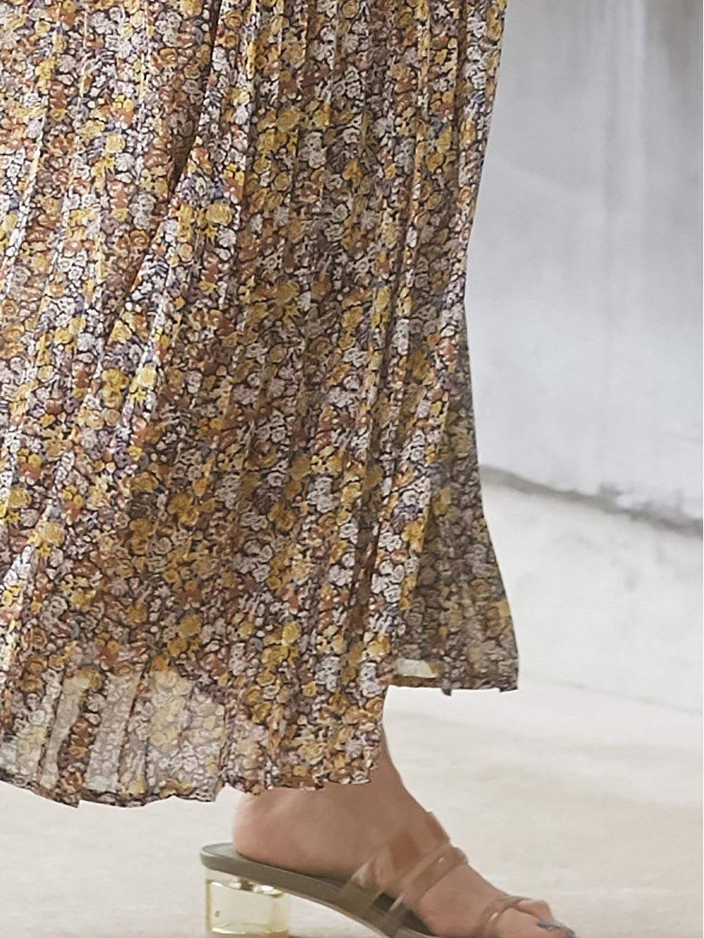 マタニティ スカート|【産前産後対応】花柄シフォンプリーツスカート【出産後も長く使える】|ブラウン