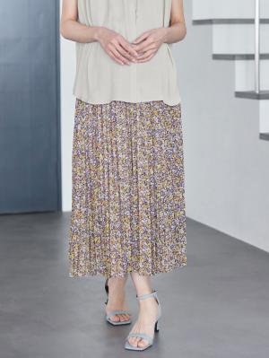 マタニティ スカート|【産前産後対応】花柄シフォンプリーツスカート【出産後も長く使える】|ブラウン