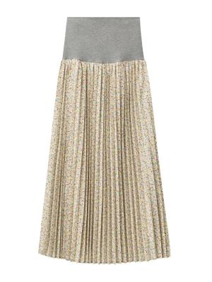 【産前産後対応】花柄シフォンプリーツスカート【出産後も長く使える】 29703