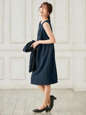マタニティ ワンピース|ストレッチジョーゼットノースリーブワンピ－ス　マタニティ・授乳服【出産後も長く使える】|ネイビー