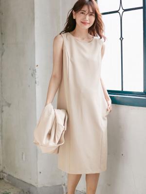 マタニティ ワンピース|ストレッチジョーゼットノースリーブワンピ－ス　マタニティ・授乳服【出産後も長く使える】|ベージュ