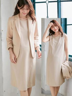 マタニティ ワンピース|ストレッチジョーゼットノースリーブワンピ－ス　マタニティ・授乳服【出産後も長く使える】|ベージュ