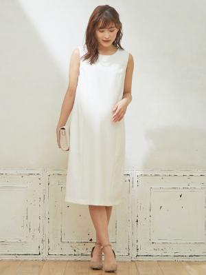 マタニティ ワンピース|ストレッチジョーゼットノースリーブワンピ－ス　マタニティ・授乳服【出産後も長く使える】|オフホワイト