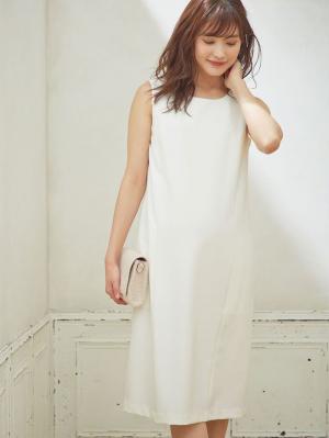 マタニティ ワンピース|ストレッチジョーゼットノースリーブワンピ－ス　マタニティ・授乳服【出産後も長く使える】|オフホワイト