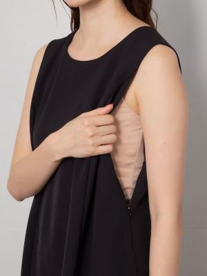 マタニティ ワンピース|ストレッチジョーゼットノースリーブワンピ－ス　マタニティ・授乳服【出産後も長く使える】|ブラック