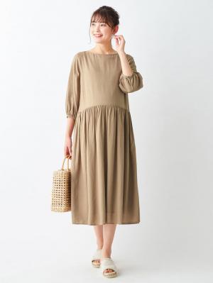 マタニティ ワンピース|レーヨンリネンワンピース　マタニティ・授乳服【出産後も長く使える】|ベージュ
