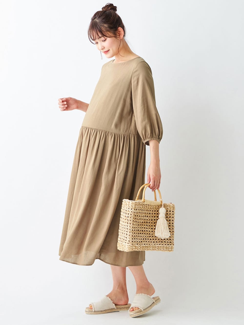 マタニティ ワンピース 授乳口付 レーヨンリネンワンピース マタニティウェア 授乳服通販 エンジェリーベ 公式