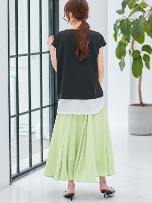 マタニティ スカート|【産前産後】楊柳シフォンギャザーフレアスカート【出産後も長く使える】|ペールグリーン