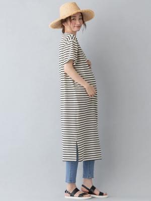 マタニティ ワンピース|ain（アイン）T/C天竺ボーダーワンピース　マタニティ・授乳服【出産後も長く使える】|オフ